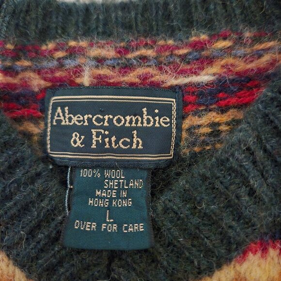 Vintage Abercrombie & Fitch Fair Isle Shetland Wool Sweater Green L - Picture 2 of 4
